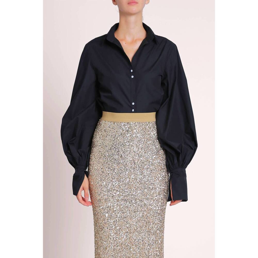 NEW BEULAHSTYLE v-neck cut collar puff blouse in black